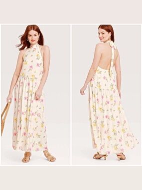 NWT! Anthropologie style Halter Maxi Sundress in Cream Floral